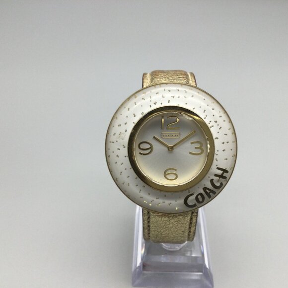 Vintage Coach Watch Women 45mm Gold Tone Glitter Bezel Leather Band New Battery main image 13